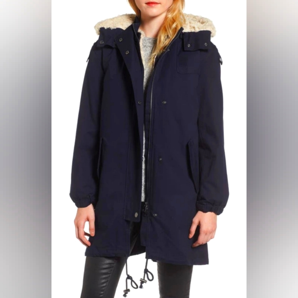 Dani Faux Shearling Trim Parka AG in After Dark